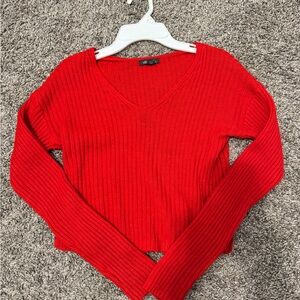 Red V-Neck Women's Sweater